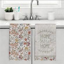 MEMNUN 2入組復古花卉蝴蝶Home Sweet Home文字圖案廚房毛巾 40*60cm/45*70cm 柔軟超細纖維材質 洗碗布 刷鍋布 手巾 廚房浴室日常家居裝飾 適合廚房與餐廳裝飾 全季節適用 - 彩色 - 查看 9