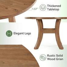 LITTLE TREE Farmhouse Round Dining Table, 120cm Solid Wood Table With Curved Legs, 4-6 Person Easy Assembly Kitchen Table In Brown For Home Indoor Use - Brown - View 7