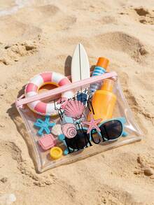 「Take Me To The Beach」印花 PVC 防水海灘包，附貝殼與海星裝飾，PVC 化妝包，PVC 拉鍊收納旅行袋，輕量耐褪色化妝盥洗包，適合女性與男性，TSA 認證便攜化妝收納盒，易清潔設計，適合母親、老師、朋友、護理師，學校假期返校用品盥洗包 - 彩色 - 查看 8
