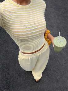 Set de 2 piezas: Camiseta de manga corta ajustada gris de verano y pantalón de chándal holgado, conjunto informal - Amarillo - Ver 5