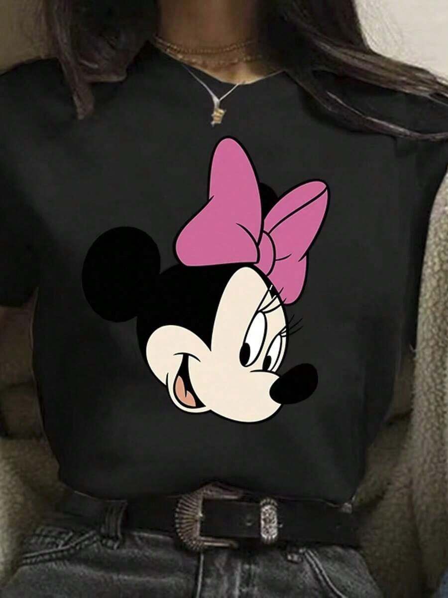 Summer T-Shirts, Pink Bow Minnie Suitable For Everyday Wear, Easy To Wear In Summer, Micro-Elastic, Soft Round Neck Casual Everyday Tops, Including Disney Fashion Prints, Round Neck Summer Sweatshirts, For Both Men And Women, Holiday Gifts.--Disneys Disneyland Paris The Magic Kingdom Disneyesque The House Of Mouse Mickey Mouse Empire Modest Summer Outfits Take That T Shirt Summer Coord Tops For Women Summer Summer Clothes Women Summer Clothes Summer Tops Summer Tops Women Summer Co Ord Summer Top Summer Outfits White Top Black Top Holiday Outfits For Women Tops For Women Summer Holiday Gifts Valentine's Day Gifts Earth Day Gifts Oktoberfest Gifts Summer Bank Holiday Gifts - màu đen - Xem 1