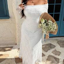 SunnyBelle Plus Size Women White Lace Off-Shoulder Mermaid Dress, Fitted Sexy Fashion, Spring/Summer - Rosa - Ver 5