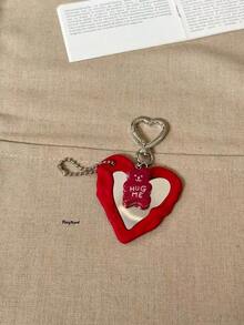 1pc Bear Heart Shaped Mirror Bag Charm Keychain, Accessory Decoration, Suitable Gift For Girls - Multicolor - View 2