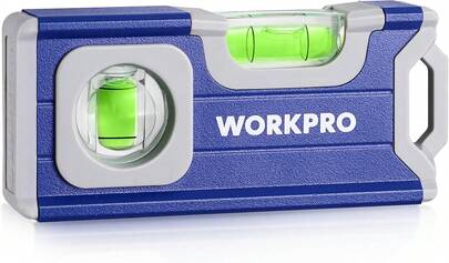 WORKPRO Nivel pequeño, Herramienta de nivel mini de 4-1/2 pulgadas, Nivel de bolsillo magnético con 2 burbujas diferentes 90°/180°, Construcción de aleación de aluminio, Azul cobalto