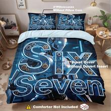 Six Seven Blue 3件組床上用品套裝，6&7印花：1件被套 + 2件枕套（不含填充物），高清晰度染色，100%聚酯纖維，柔軟，拉鍊封口，可水洗，適用於居家、旅行、宿舍 - 60124+SJT+C - 查看 4