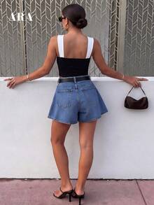 ARA CHIC Women's Black French Style Cold-Shoulder Halter Neck Cropped Inner Top, Exquisite Backless Slim Fit Sleeveless Top, Suitable For Dating And Vacation - Black and White - View 6