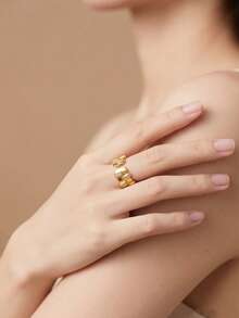 1 pieza Anillo abierto de textura de engranaje de circonita asimétrico de lujo, adecuado para uso diario, regalo para amigos (Nota: Debido a diferentes lotes de producción, puede haber algunas diferencias de color; además, debido a la influencia de la iluminación y los ángulos de toma, el producto real puede tener ligeras diferencias de color con respecto a las imágenes.) - Multicolor - Ver 1