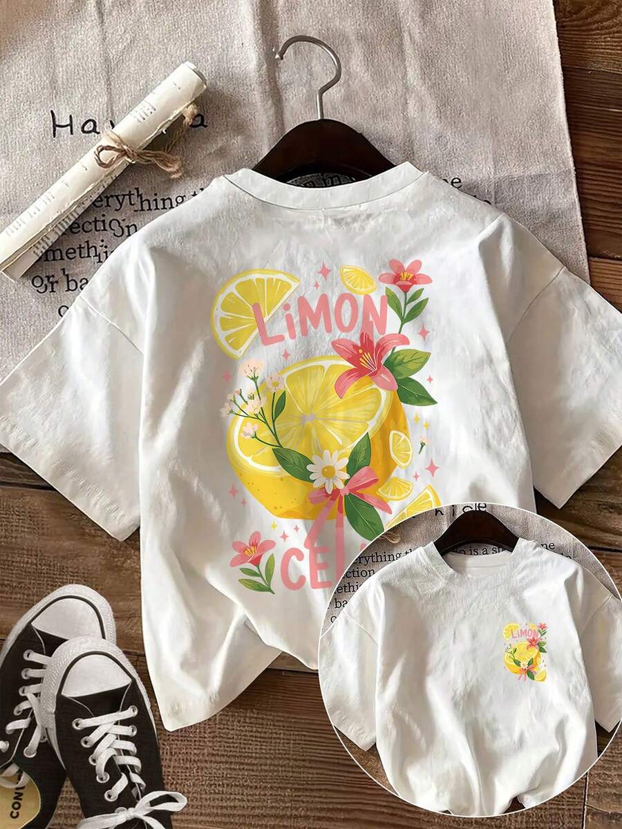 Women's Casual Top, Double-Sided Printed Spring And Summer T-Shirt With A Fresh Lemon Flower Pattern And Round Neck, Short-Sleeved T-Shirt - Women's T-Shirt - White - View 1
