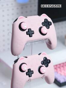 Cat Paw Silicone Non-Slip Grip Protective Case + 1 Pair Thumb Grips + 1 Sticker For Nintendo Switch Pro Wireless Controller - Baby Pink - View 7
