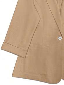 Blazer ligero de verano con cuello de contraste, uso casual/laboral, de 3/4 de manga para mujer - Caqui - Ver 6