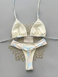 Bộ bikini 2 mảnh phong cách bohemian thanh lịch, gợi cảm, in hoa, buộc dây, thích hợp cho kỳ nghỉ biển mùa xuân/hè. - Màu xanh nhạt - Xem 4