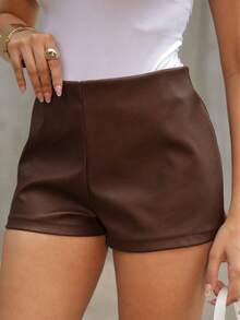 Women's Leather Mini Shorts With Side Zipper, Gringa Style - 鏽棕色 - 查看 1