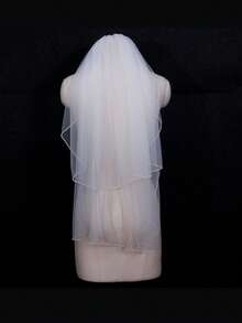 Solid Bridal Veil Halloween Double Layer Wedding Veil For Bride Fall Clothes For Women - White - View 4