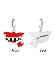 HuooNew 1 pieza Abalorios de plata de ley 925 con diseño minimalista de mapa, regalo conmemorativo unisex, DIY - Plateado - Ver 21