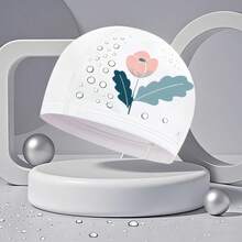 Kids Cartoon Swimming Cap, Unicorn/Astronaut/Swan Print, Waterproof Swim Cap For Girls, Suitable For Long Hair, Back To School, First Day Of School - White - View 4