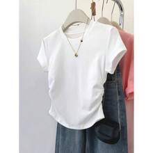 3pcs Women Summer Casual Solid Color Tops, Fashion Minimalist Style, Suitable For Sports, Outdoor, Back To School, Pink, Apricot, Brick Red, Women T-Shirts - 多色-11 - 查看 5
