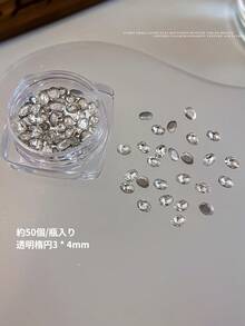 50顆/盒迷你鑲邊平底鋯石，美甲裝飾－閃亮透明白色菱形水滴混合不對稱造型，美甲配件，DIY美甲用品，指甲飾品 - 彩色 - 查看 24