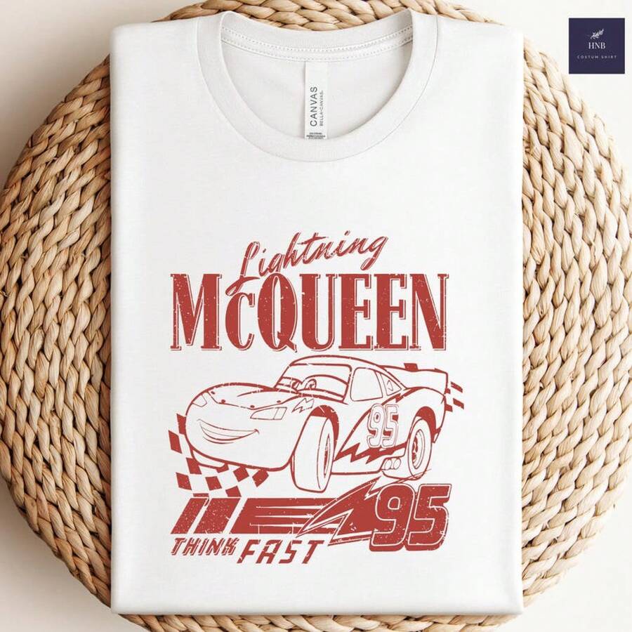Retro Lightning McQueen Shirt: Cars Movie Family Vacation Tee--Disneys Disneyland Paris The Magic Kingdom Disneyesque The House Of Mouse Mickey Mouse Empire Modest Summer Outfits Take That T Shirt Summer Coord Tops For Women Summer Summer Clothes Women Summer Clothes Summer Tops Summer Tops Women Summer Co Ord Summer Top Summer Outfits White Top Black Top Holiday Outfits For Women  Tops For Women Summer Holiday Gifts Valentine's Day Gifts Earth Day Gifts Oktoberfest Gifts Summer Bank Holiday Gifts - White - View 1