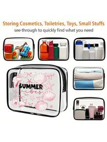 1 chiếc túi đi biển bằng PVC chống thấm nước in chữ "Summer" trang trí vỏ sò và sao biển, túi đựng mỹ phẩm PVC, túi đựng đồ du lịch PVC có khóa kéo, túi đựng đồ vệ sinh cá nhân nhẹ, chống phai màu, hộp đựng trang điểm xách tay được TSA chấp thuận, thiết kế dễ lau chùi, phù hợp cho cả nam và nữ, quà tặng tuyệt vời cho mẹ, giáo viên, bạn bè, y tá, túi đựng mỹ phẩm, vật dụng cần thiết cho trường học, kỳ nghỉ, du lịch, quà tặng Ngày của Mẹ, vật dụng thiết yếu mùa hè. - Nhiều màu - Xem 10