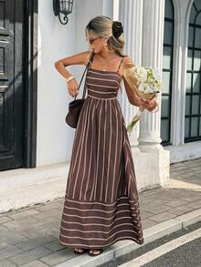 YHHSerisse Vestido casual de mujer con tirantes finos, volantes y rayasYHH - Marrón - View 8