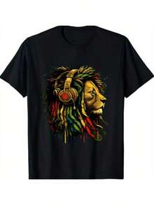 Reggaemusikhörlurar, t-shirt med jamaicansk stolthet, Judas lejon - Svart - Visa 7