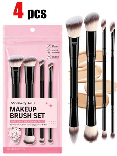 Set de 4 piezas/2 piezas/1 pieza de brochas de maquillaje 2 en 1 diseñadas para hombres y mujeres - Incluye brocha de base, brocha de contorno, brocha de rubor, brocha de polvo, brocha de sombra de ojos, brocha de corrector, brocha de iluminador, brocha mezcladora. Cerdas de fibra suave, portátil para viajes, gran regalo para mujeres y niñas. Set de brochas de maquillaje, kit de herramientas de maquillaje, set de brochas de maquillaje, juego completo de herramientas de maquillaje, set completo de brochas de maquillaje, set de brochas, set de regalo de brochas de maquillaje, set, obsequio, brochas de maquillaje profesionales, juego completo de herramientas de maquillaje