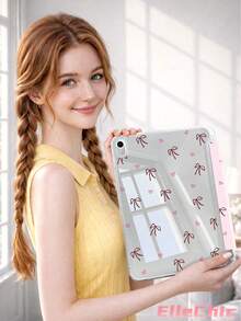 Pink Line Bowknot & Heart Pattern Protective Case Compatible With IPad Air 8(M4)2026(11-Inch), Air 4/5 10.9 Inch, 7/8/9th 10.2 Inch, Built-In Pencil Slot Compatible With Samsung Tab S6 10.4 Inch, Compatible With Kindle 11th Gen(2022/2024), Kindle Clara 2E, Clara Colour, Clara BW (6-Inch) And Libra Colour (7-Inch),Cute Girly And Stylish Design, Tablet Desktop Decor, Birthday And Holidays. - Multicolor - View 4