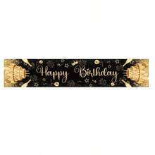 1 件装黑金生日主题桌旗,两种款式可选:黑色底金色生日蛋糕、烟花和“生日快乐”字样,或黑色底重复金色“生日快乐”字样、气球和烟花图案,100% 涤纶面料。 - 彩色 - 查看 14