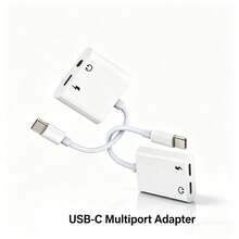 USB-C 适配器，Type-C 转 USB-C + USB-C 转换线 / USB-C + 3.5mm 音频充电器适配器线充电分线器，兼容 17/16/15 Pro Max/15 Pro/15 Plus/15、S26/S25/S24/S23/S22/S21 Ultra Plus，即插即用转换器 - 白色 - 查看 1
