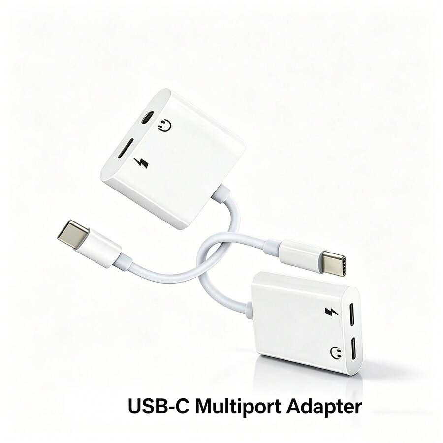USB-C 适配器，Type-C 转 USB-C + USB-C 转换线 / USB-C + 3.5mm 音频充电器适配器线充电分线器，兼容 17/16/15 Pro Max/15 Pro/15 Plus/15、S26/S25/S24/S23/S22/S21 Ultra Plus，即插即用转换器 - 白色 - 查看 1
