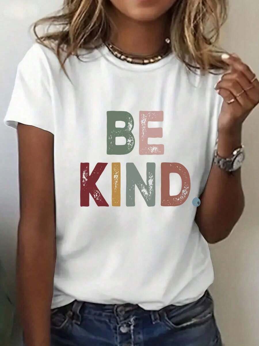 A las damas les encanta lucir bien: Camiseta casual estampada - Manga corta, cuello ajustado, primavera/verano - Ligera, transpirable, un elemento esencial de vestuario con estilo. - Blanco - Ver 1