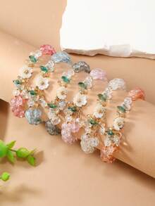 6pcs/set Fashion Bohemian Glass & Synthetic Crystal Bracelet Set For Women - Multicolor - View 6