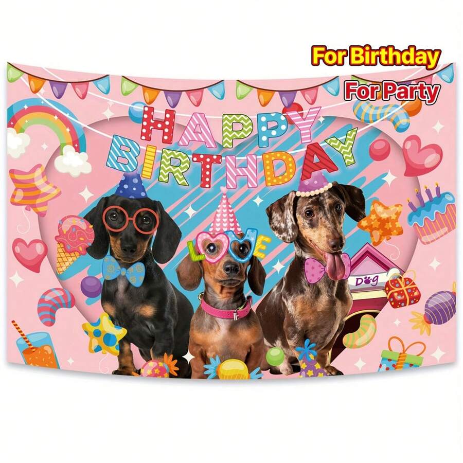 腊肠犬背景板,腊肠犬主题派对装饰,腊肠犬横幅,腊肠犬“生日快乐”背景,腊肠犬生日派对用品,适合生日聚会,腊肠犬生日庆祝活动,腊肠犬派对,节日装饰,派对。 - 5 - 查看 1