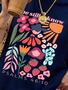 Women's DrmWander Casual Graphic Print Short-Sleeved T-Shirt With Round Neck. Ideal Choice For Daily Commutes, Beach Holidays And Travel. - 海軍藍 - 查看 4