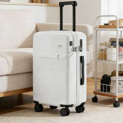 20 Inch Carry-On Luggage With Cup Holder  – Front Opening Spinner Suitcase, PC+ABS Hard Shell, 360° Wheels & Telescopic Handle, Easy Access Cabin Bag