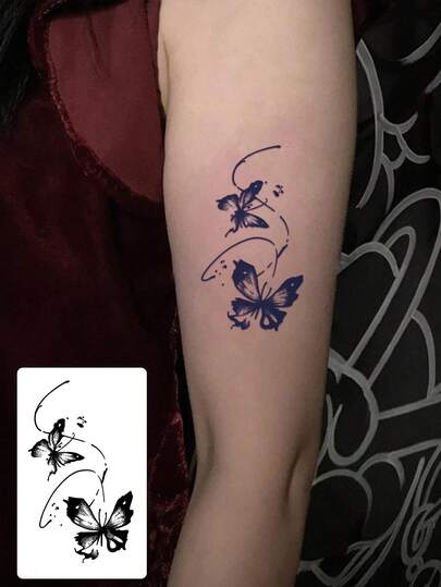 1pc Dotted Butterfly Line Tattoo Sticker, Waterproof & Long-Lasting, Decorative Arm/Upper Arm Temporary Tattoo, Ins Style