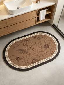 1pc Floral Line Oval Rug, Bathroom Mat, Bath Rug, Door Mat, Small Rug, Carpet, Home Decor, Area Rug, Outdoor Mat, Bedroom Carpet, Washable Rug - Multicolor H - View 3