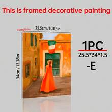 1/6pcs Italian Town Canvas Wall Art Posters, Room Home Decor Aesthetic Decorations, Optional Framed Wall Decor, Colorful European Street & Mediterranean Landscape Oil Painting Posters, Aesthetic Orange Green Gallery Wall Decor - Multicolor - View 23