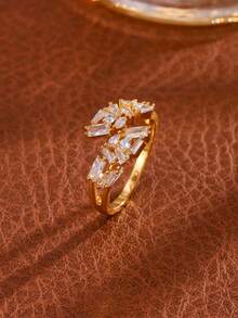 rakol 1 pieza Anillo asimétrico elegante y brillante incrustado con circonita, adecuado para ocasiones formales - Circonio múltiple irregular - Ver 6