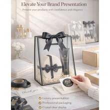 Frosted Clear Gift Bags With Gusset Bottom And Ribbon 15 Pack Semi-Transparent, Reusable Favor Bags In Assorted Sizes, Bulk Pack For Party, Wedding, Birthday, Boutique And Small Business 10.2"X3.2"X7.1", Black, Medium - 黑色/中號 - 查看 7