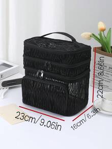Túi đựng mỹ phẩm 3 lớp đa năng, màu đen, dung tích lớn, thiết kế nhiều ngăn tiện dụng, túi đựng đồ gấp gọn đa chức năng, túi rửa mặt trong suốt có lỗ thoát nước, dễ mang theo, phù hợp cho các hoạt động hàng ngày, du lịch, học sinh, sử dụng tại nhà, thiết kế nhiều ngăn chứa đồ. - màu đen - Xem 5