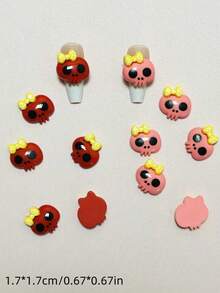 30pcs Cartoon Halloween Gothic Creative Cute Y2K Personalized Glossy Dopamine Red Blue Purple Yellow Orange Green Mixed Color Skull Bow Flat 3D DIY Phone Case Computer Lighter Makeup Mirror Storage Box Hair Accessory Decoration Round Nail Art Decoration Nail Charms - Multicolor - View 9