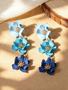 Un par de pendientes florales de verano con degradado de moda, adecuados para que las damas los luzcan durante sus salidas de primavera y verano y en ocasiones diarias. - Multicolor - Ver 5