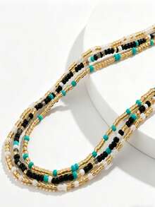3pcs Vintage Rainbow Beaded Multi-Layer Belly Chain, Women Holiday Casual Beach Sexy Body Chain - Bead Colors Random - Multicolor - View 6
