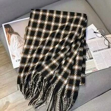 Women's Plaid Scarf, Color-Block Knit, Korean Style, High-Quality Imitation Cashmere, Versatile And Warm Shawl/Neck Warmer With Houndstooth Print. Polyester. - c4 - Xem 1