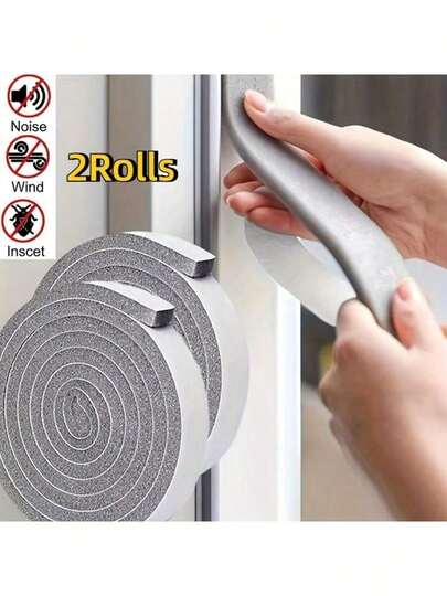 2 Rolls Of Plastic Door And Window Seals - Noise-Proof, Dust-Proof, Waterproof Tape For Home Decoration, Living Room, Bedroom, Bathroom, Kitchen,Polyurethane Foam Draft Stopper Self-Adhesive Weather Stripping, Soundproof Door Gap Seal, Dust And Windproof Window Seal Strip For Plastic And Steel Sliding Windows