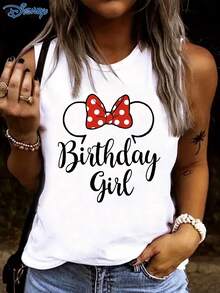 Disney 1 chiếc áo tank top nữ in hình chuột Minnie hoạt hình, cổ tròn, co giãn, phù hợp mặc hàng ngày, chất liệu dễ giặt ủi, áo tank top thời trang thường ngày dành cho nữ. - trắng - Xem 3