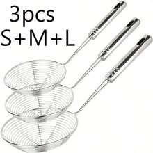 Set Saringan Jaring Stainless Steel, 1/3 buah Peralatan Dapur, Cocok untuk Menggoreng, Meniriskan, dan Menyaring, Keranjang Kawat Baja Halus dengan Pegangan Tahan Panas, Ideal untuk Mie, Pasta, Makanan Goreng, dan Sup, Alat Tahan Lama yang Penting untuk Koki Rumahan - Perak - View 14