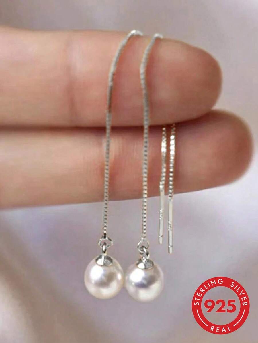 1 Đôi bông tai tua rua ngọc trai nuôi cấy bằng bạc sterling 925, kiểu dáng giọt nước cổ điển dành cho nữ, mạ vàng 18K, thích hợp đeo hàng ngày, hoàn hảo cho các dịp như Ngày Valentine, đám cưới, cô dâu.