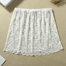 Minifaldas de encaje para mujer, faldas cortas elegantes de Lolita dulce, ropa de calle Y2k de cintura alta, faldas con volantes, falda de cortina a tope con adorno de encaje - Caqui - Ver 2